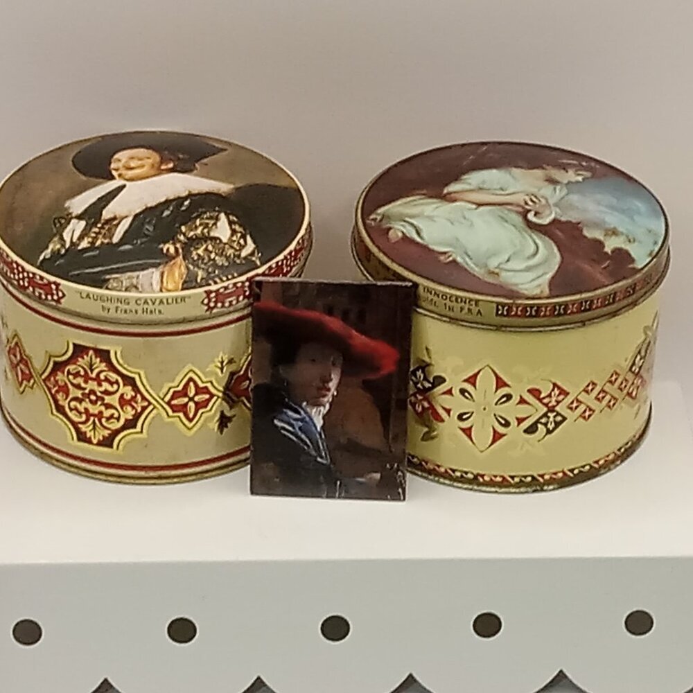 ART Repro TINS Age Of Innocence Laughing Cavalier 3" Round & Magnet Girl Red Hat